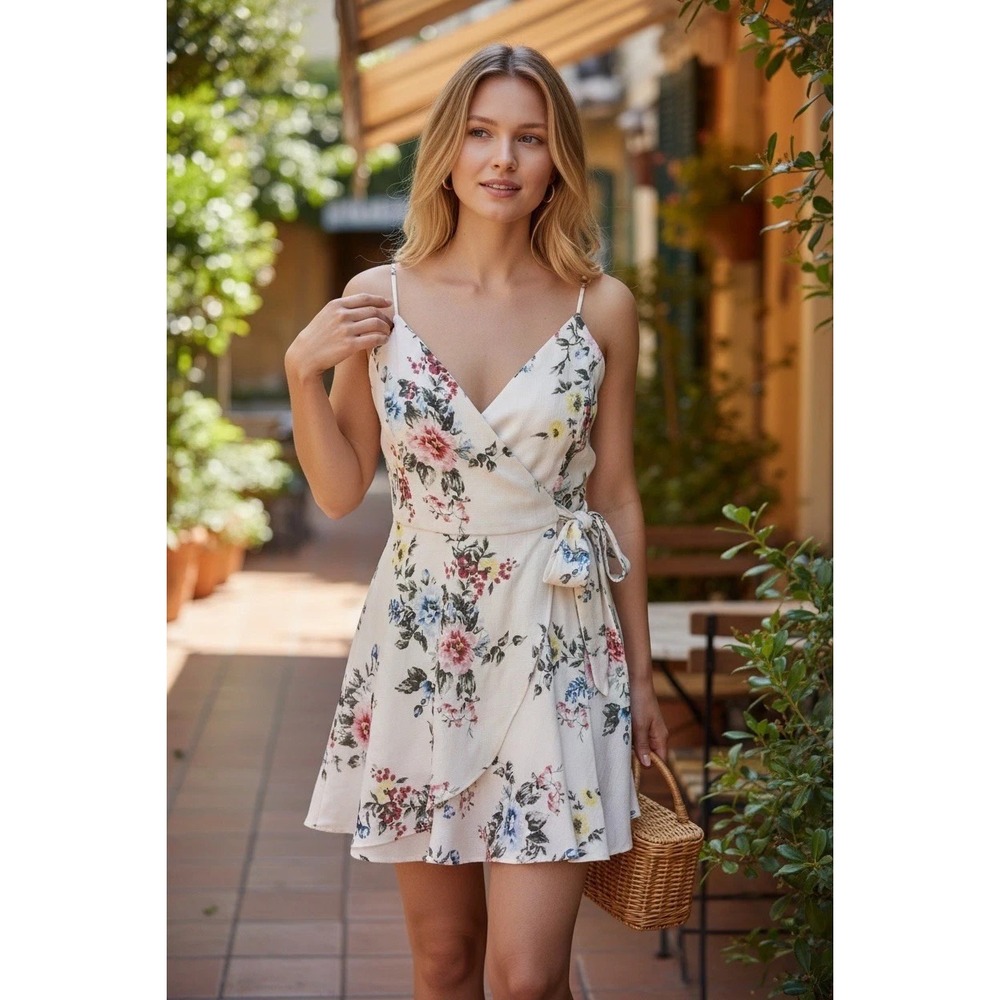 Trixxi Floral Dress Size 7 Summer Flowy Wrap Fairy Linen Style NWOT